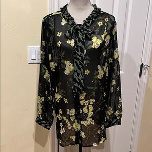Who What Wear Black and Yellow Floral Blouse